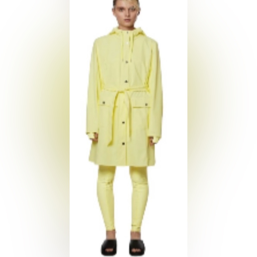 NWT Curve Women’s Rains Waterproof Raincoat Yellow Hooded Trench Coat Size M - Picture 2 of 11